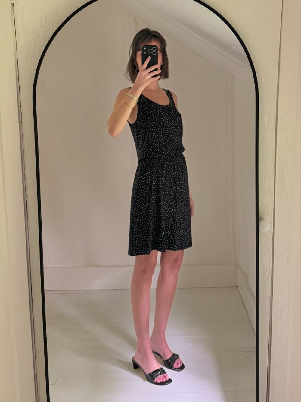 H&M Dot Print Blouson Waist Mini Dress Black/White Size XS - Picture 2 of 9